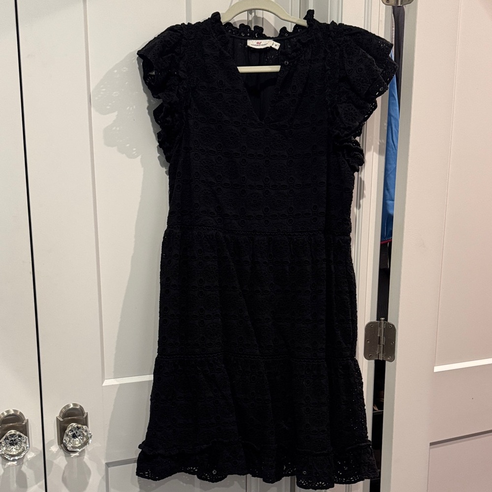 Vineyard Vines Black Lace Ruffle Dress